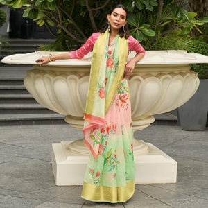Multicolor Casual Wear Digital Printed Soft Organza Saree