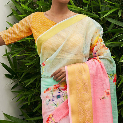 Multicolor Casual Wear Digital Printed Soft Organza Saree