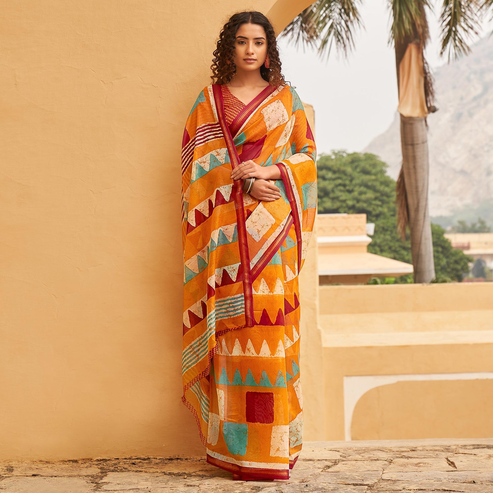 Multicolor Casual Wear Fancy Printed Linen Saree