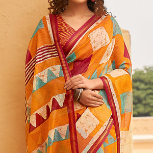 Multicolor Casual Wear Fancy Printed Linen Saree