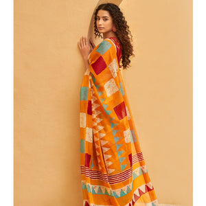 Multicolor Casual Wear Fancy Printed Linen Saree