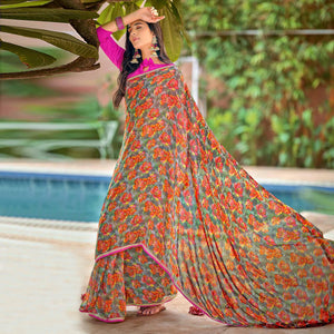 Multicolor Casual Wear Floral Printed Chiffon Saree