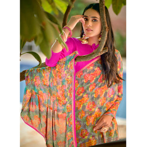 Multicolor Casual Wear Floral Printed Chiffon Saree