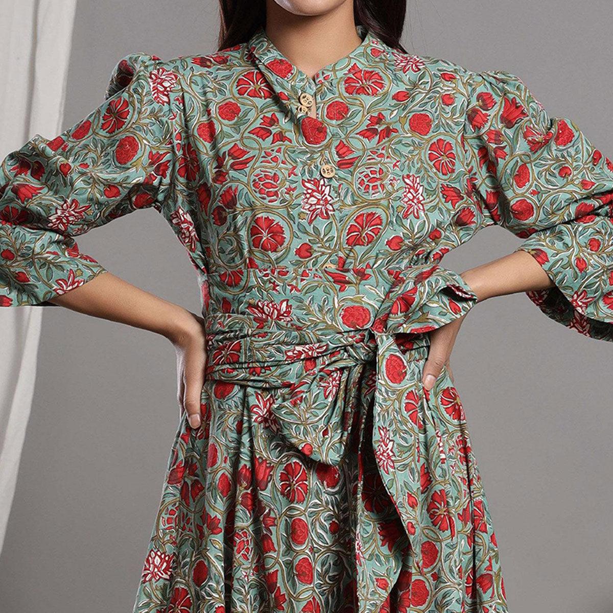 Multicolor Casual Wear Floral Printed Cotton Gown
