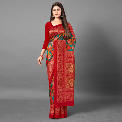 Multicolor Casual Wear Geometric Art Silk Saree