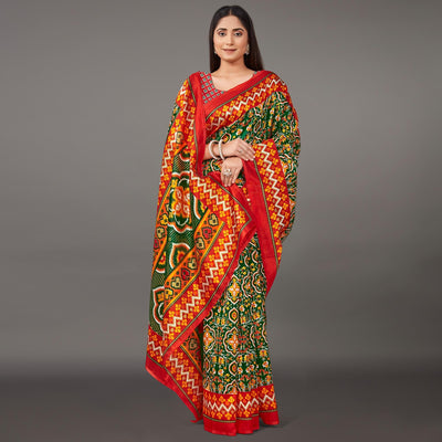 Multicolor Casual Wear Geometric Printed Art Silk Saree
