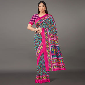 Multicolor Casual Wear Geometric Printed Art Silk Saree