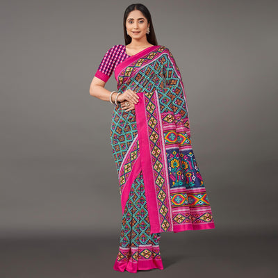 Multicolor Casual Wear Geometric Printed Art Silk Saree