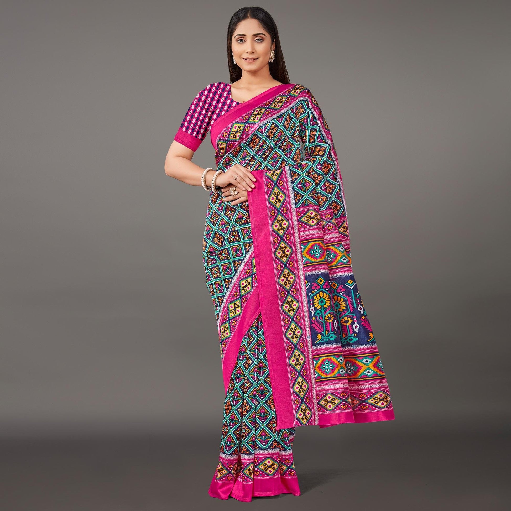 Multicolor Casual Wear Geometric Printed Art Silk Saree