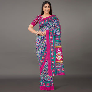 Multicolor Casual Wear Geometric Printed Art Silk Saree