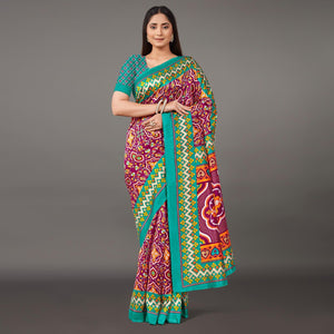 Multicolor Casual Wear Geometric Printed Art Silk Saree