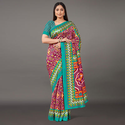 Multicolor Casual Wear Geometric Printed Art Silk Saree
