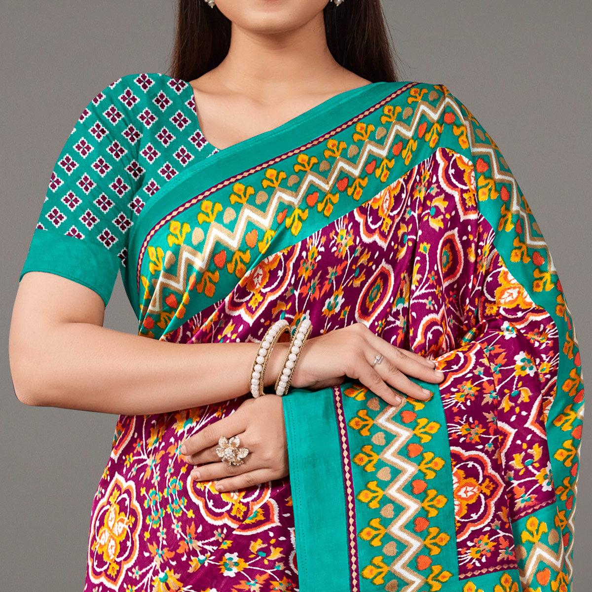 Multicolor Casual Wear Geometric Printed Art Silk Saree