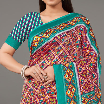 Multicolor Casual Wear Geometric Printed Art Silk Saree