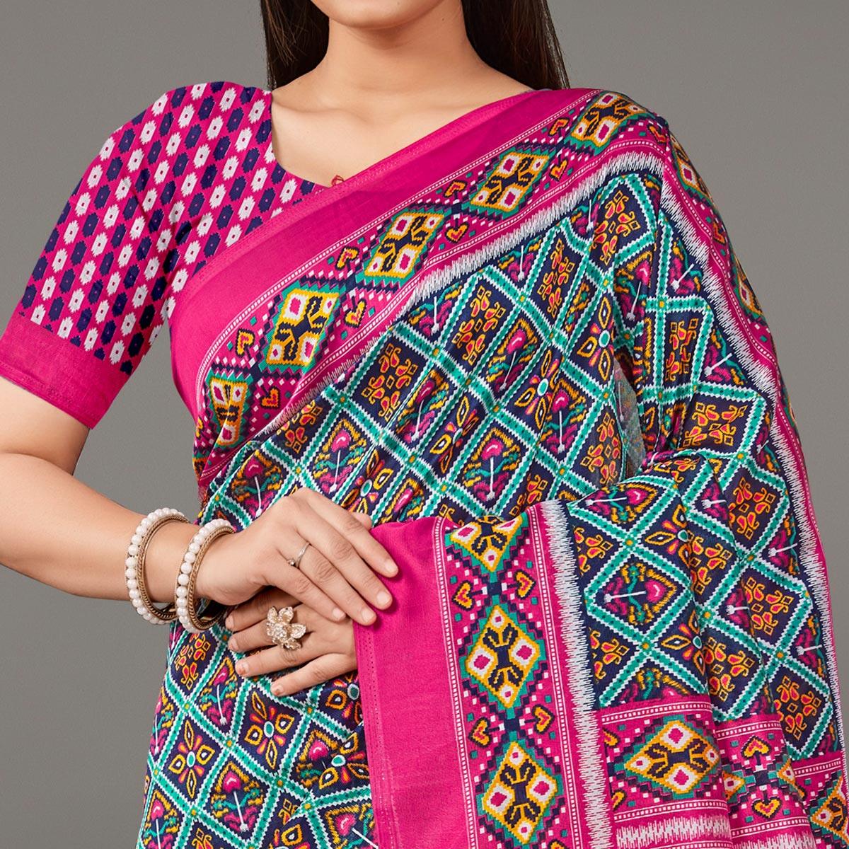 Multicolor Casual Wear Geometric Printed Art Silk Saree