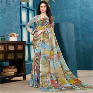 Multicolor Casual Wear Geometric Printed Georgette Saree
