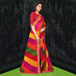 Multicolor Casual Wear Georgette Saree With Gotta Patti Lace Border