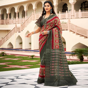 Multicolor Casual Wear Ikkat Printed Cotton Saree