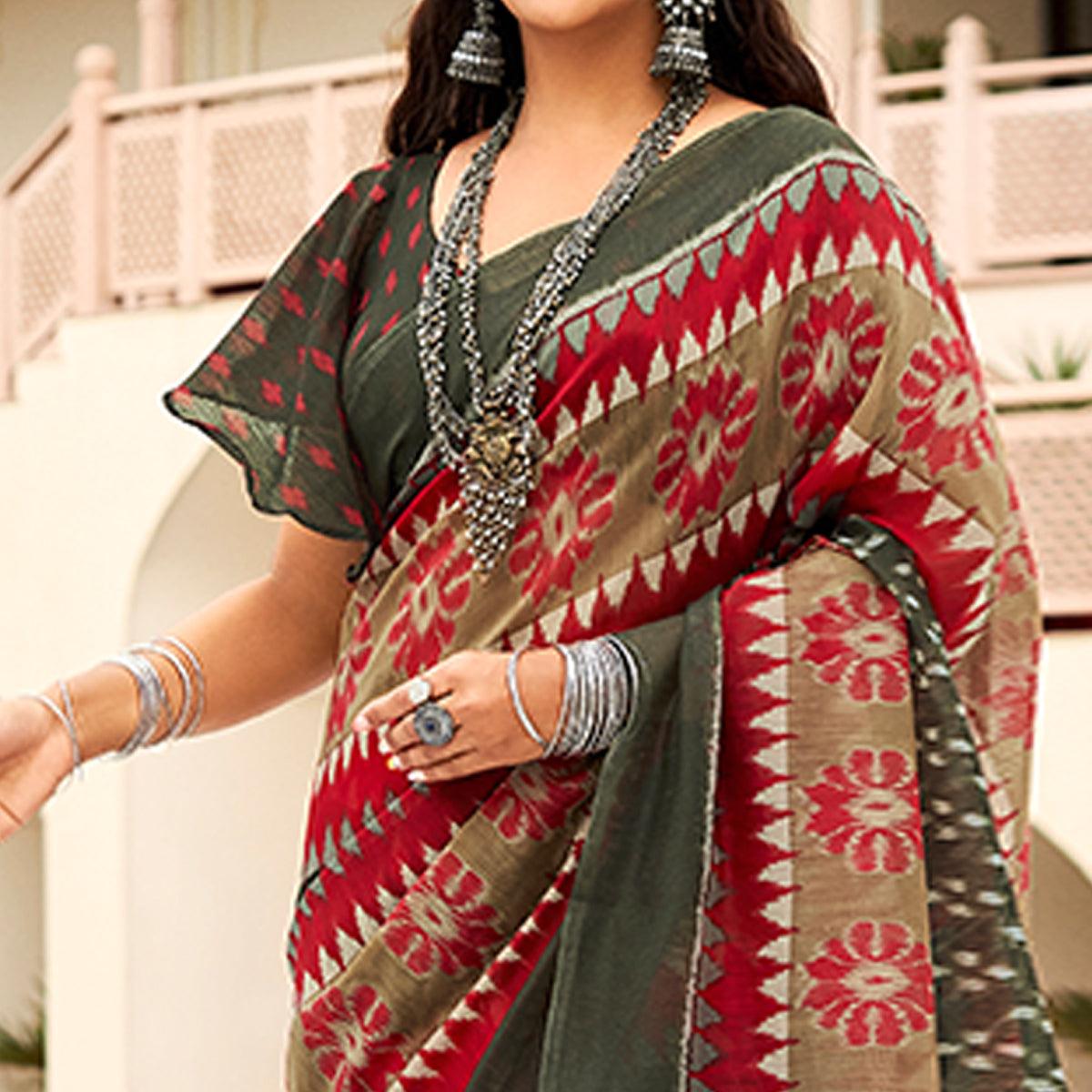 Multicolor Casual Wear Ikkat Printed Cotton Saree