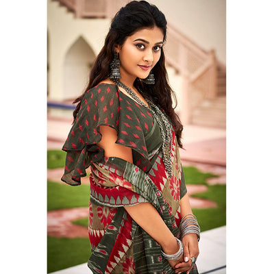 Multicolor Casual Wear Ikkat Printed Cotton Saree