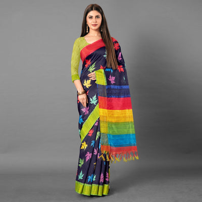 Multicolor Casual Wear Leaf Cotton silk Saree