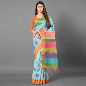 Multicolor Casual Wear Leaf Cotton silk Saree