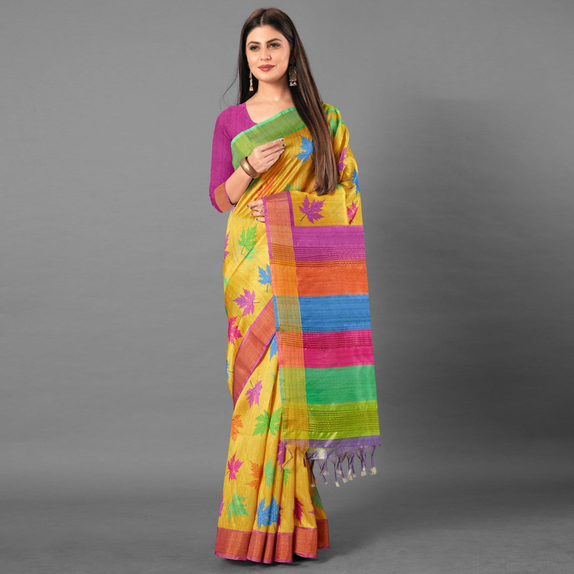 Multicolor Casual Wear Leaf Cotton silk Saree
