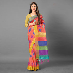 Multicolor Casual Wear Leaf Cotton silk Saree