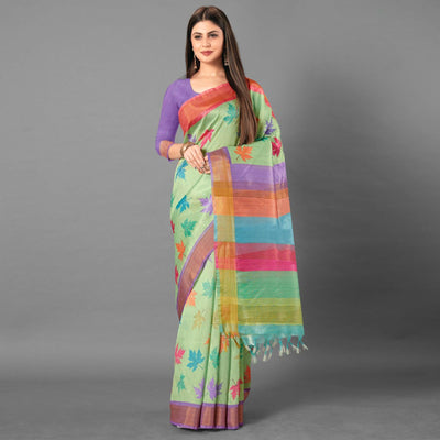Multicolor Casual Wear Leaf Cotton silk Saree