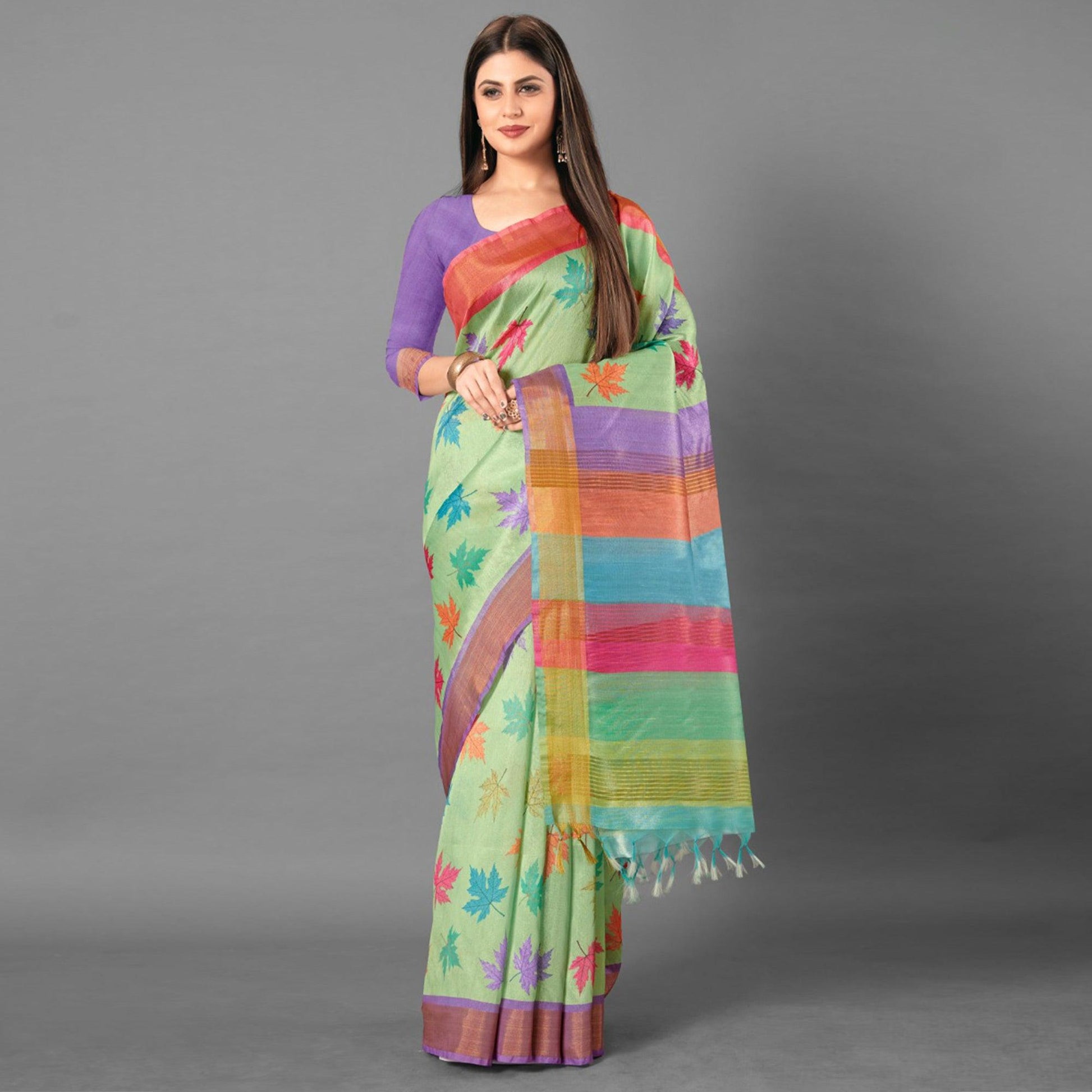 Multicolor Casual Wear Leaf Cotton silk Saree