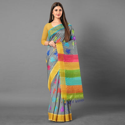 Multicolor Casual Wear Leaf Cotton silk Saree