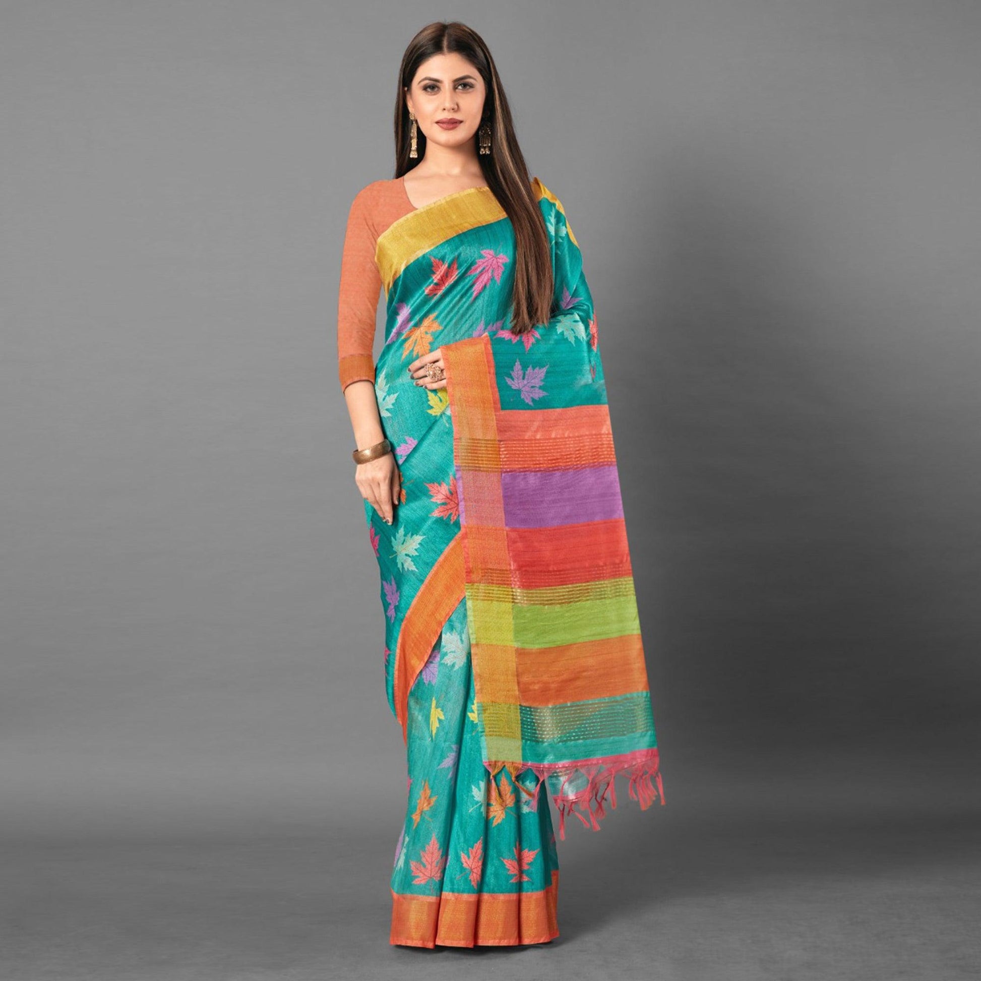 Multicolor Casual Wear Leaf Cotton silk Saree