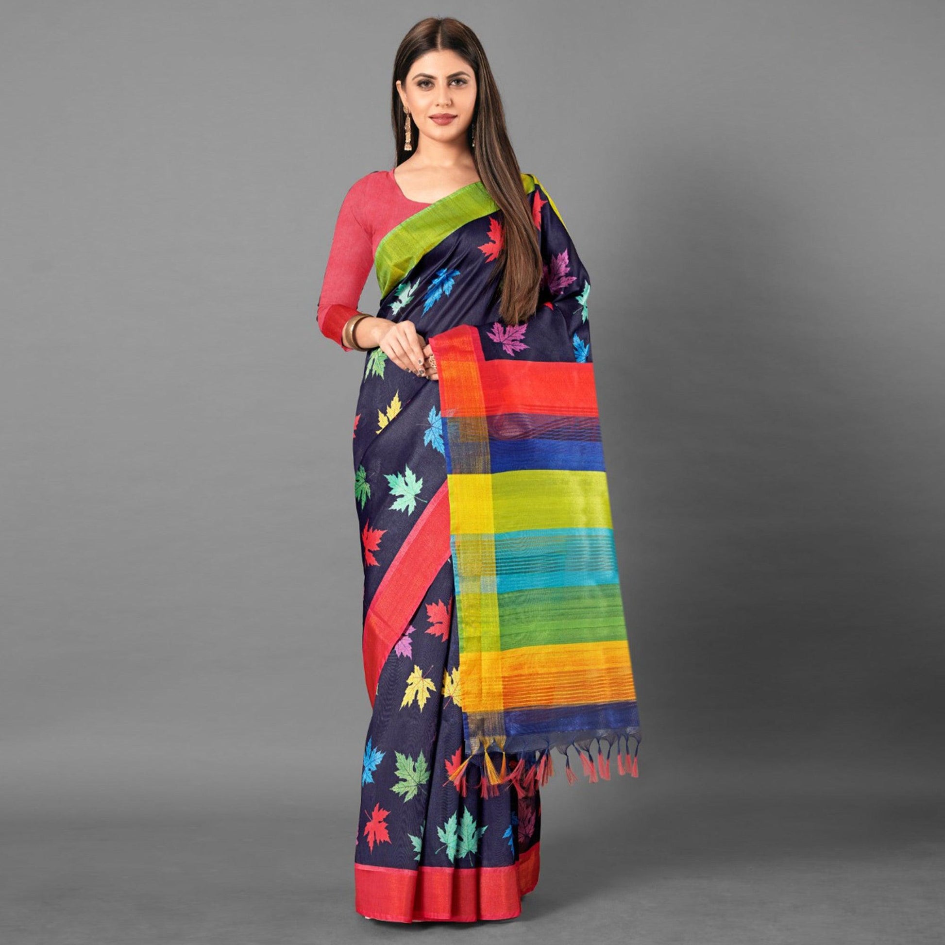 Multicolor Casual Wear Leaf Cotton silk Saree