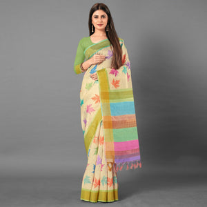 Multicolor Casual Wear Leaf Cotton silk Saree