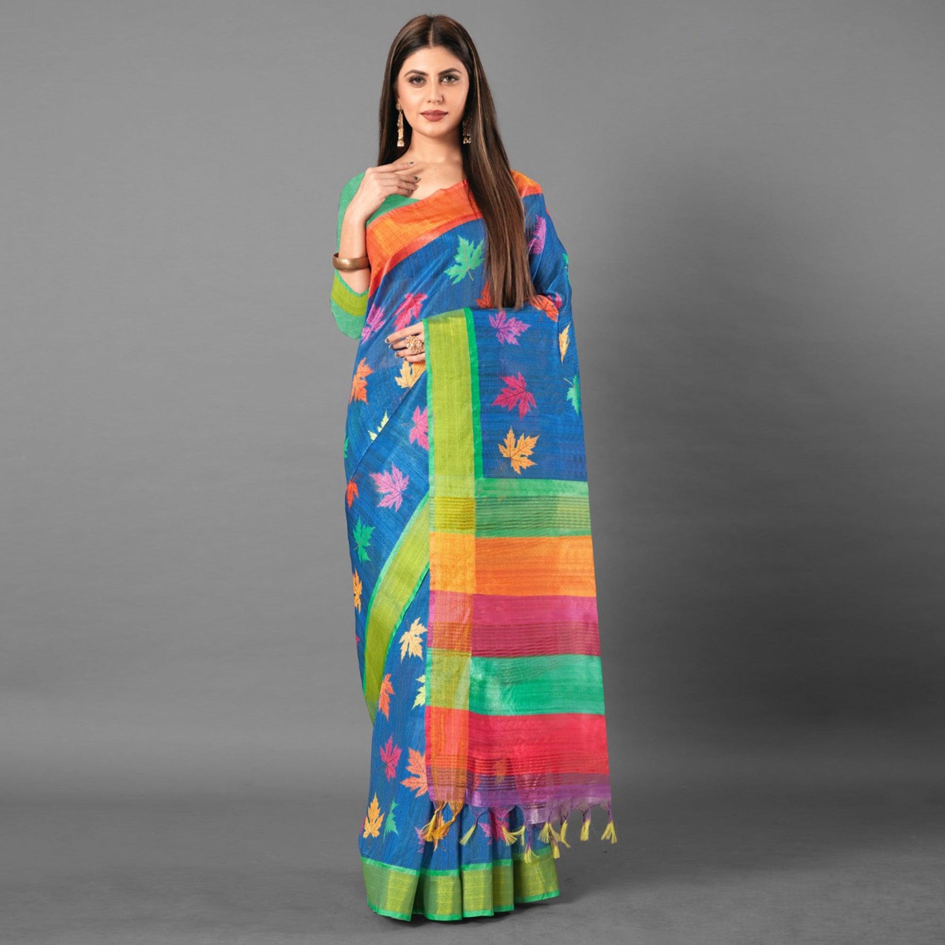 Multicolor Casual Wear Leaf Cotton silk Saree