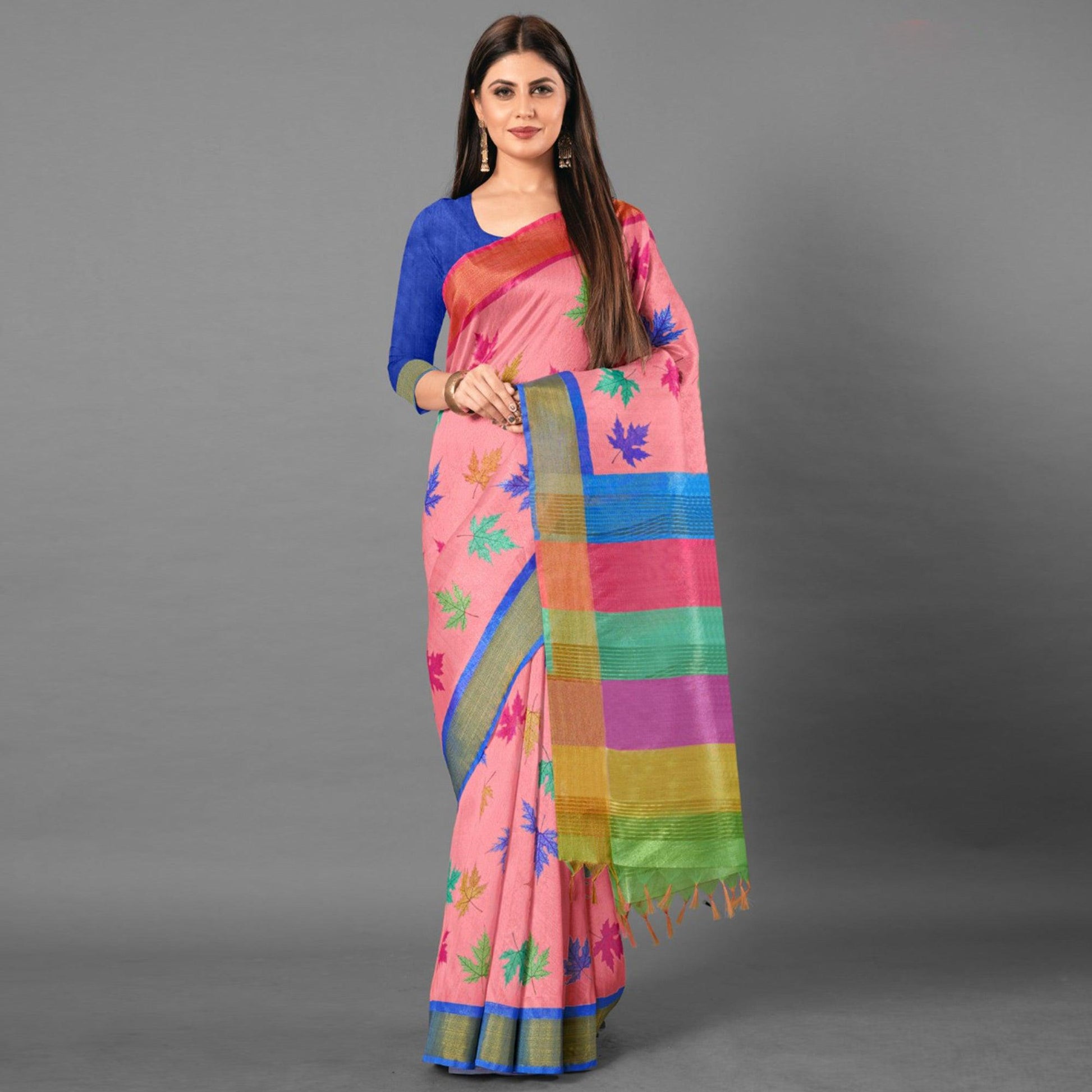 Multicolor Casual Wear Leaf Cotton silk Saree