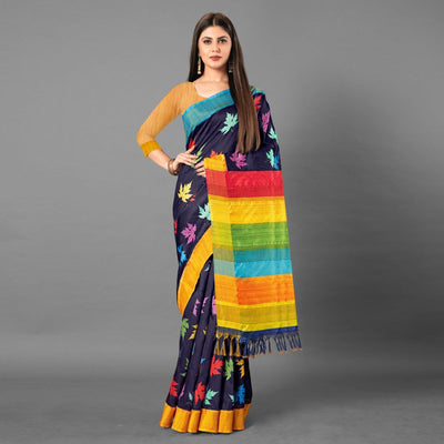 Multicolor Casual Wear Leaf Cotton silk Saree