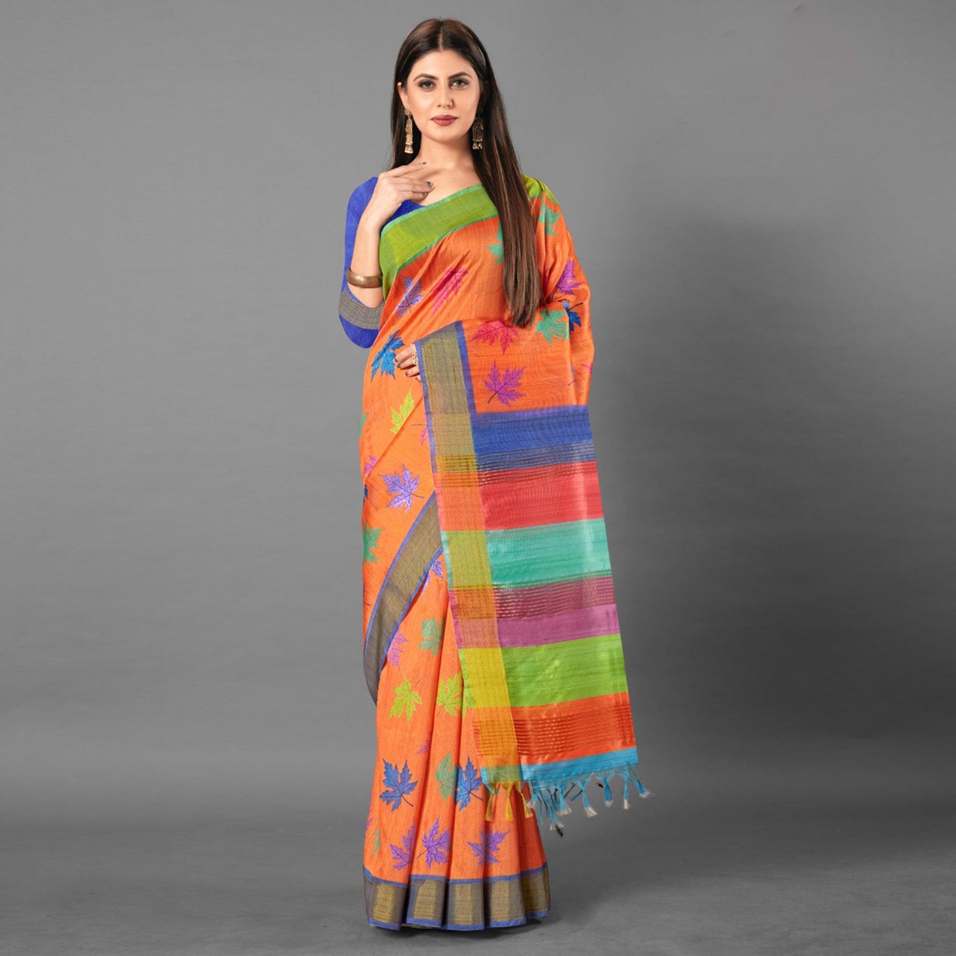 Multicolor Casual Wear Leaf Cotton silk Saree