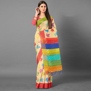 Multicolor Casual Wear Leaf Cotton silk Saree