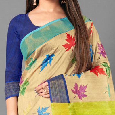 Multicolor Casual Wear Leaf Cotton silk Saree
