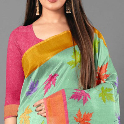Multicolor Casual Wear Leaf Cotton silk Saree