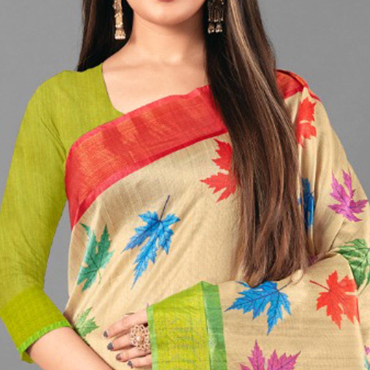 Multicolor Casual Wear Leaf Cotton silk Saree