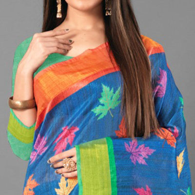 Multicolor Casual Wear Leaf Cotton silk Saree