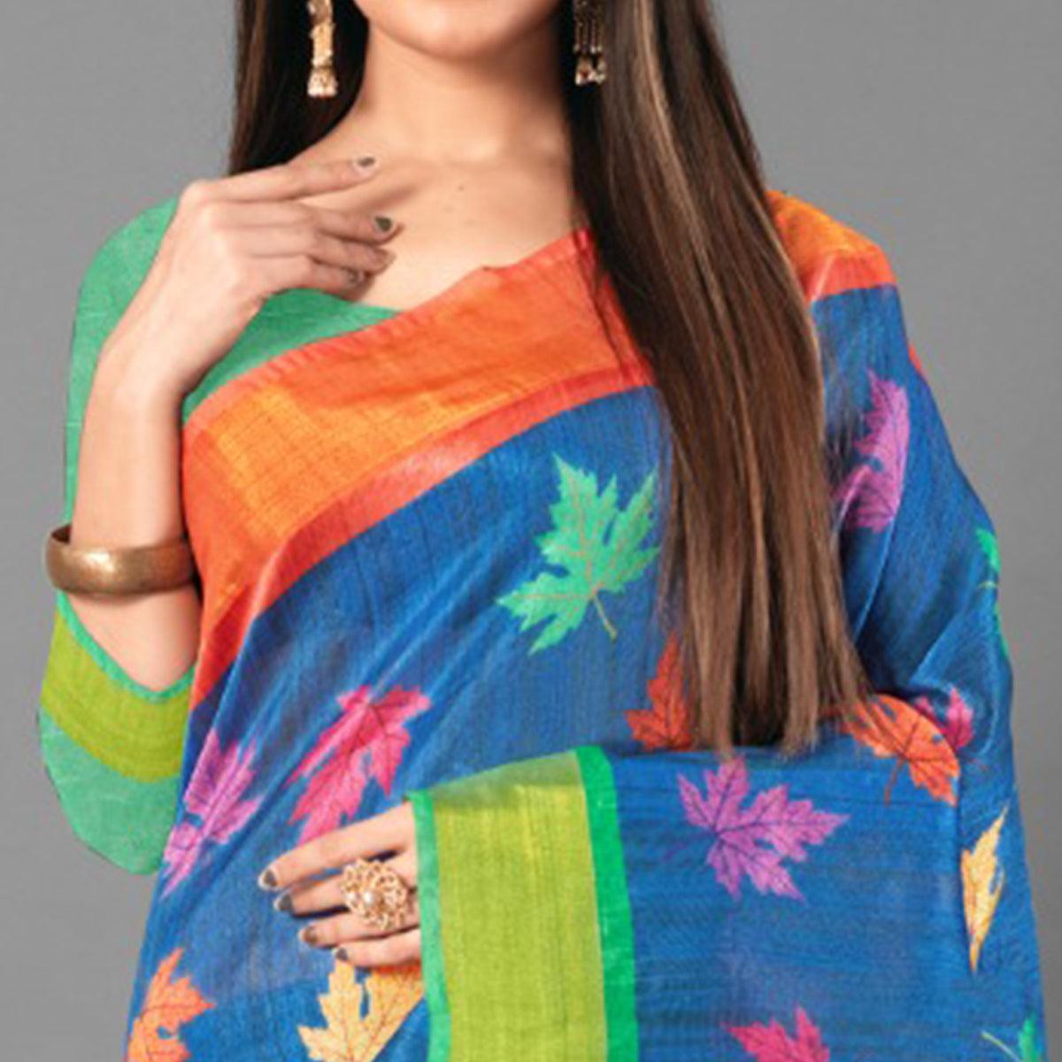 Multicolor Casual Wear Leaf Cotton silk Saree
