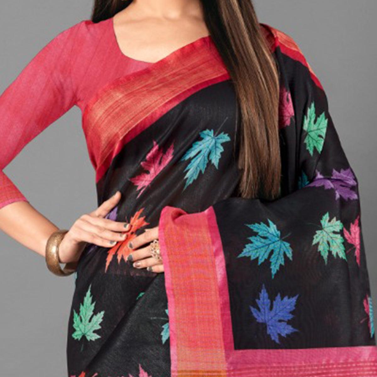 Multicolor Casual Wear Leaf Cotton silk Saree