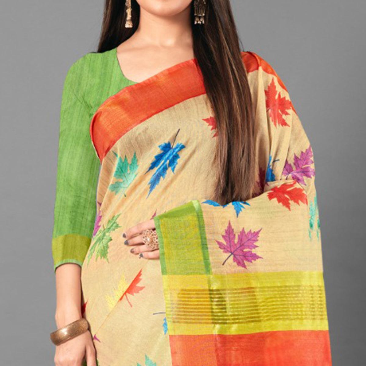 Multicolor Casual Wear Leaf Cotton silk Saree