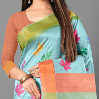 Multicolor Casual Wear Leaf Cotton silk Saree