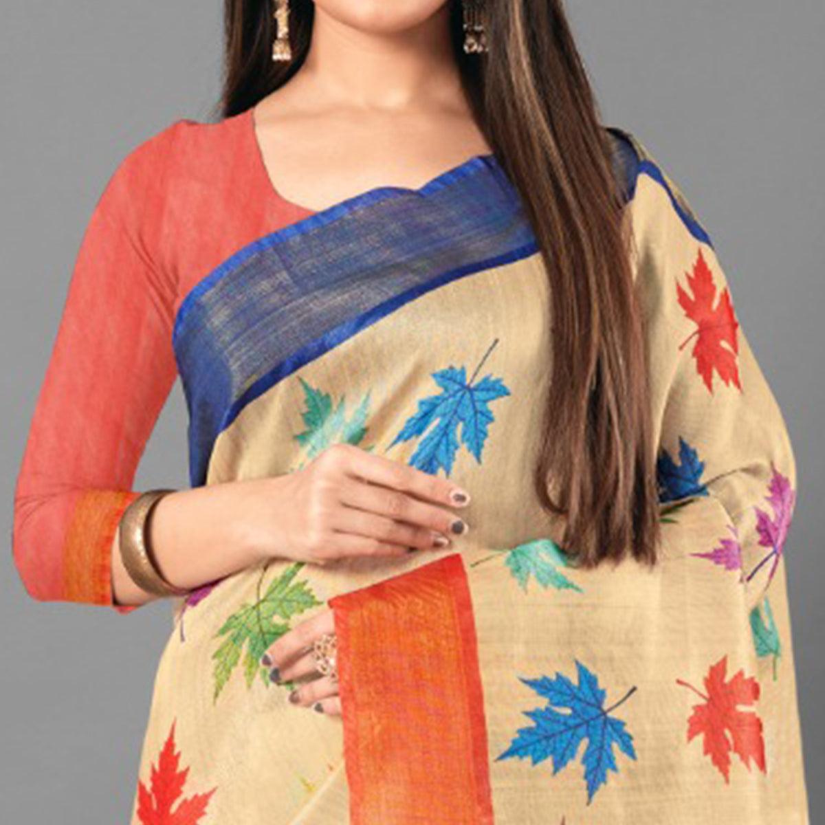 Multicolor Casual Wear Leaf Cotton silk Saree