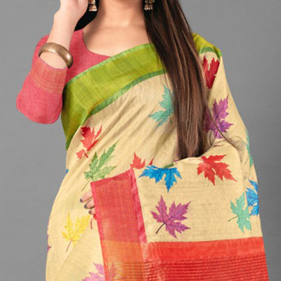 Multicolor Casual Wear Leaf Cotton silk Saree