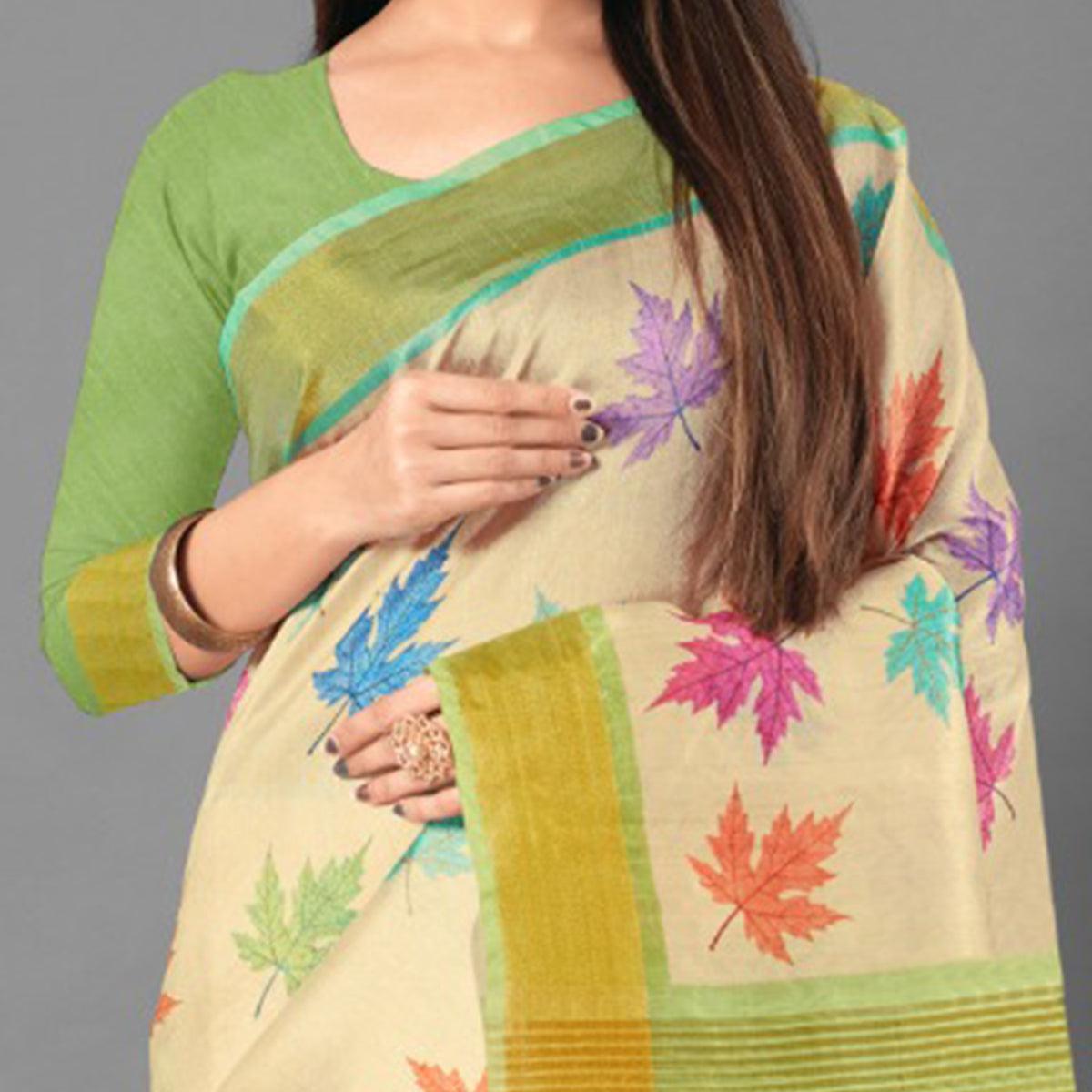 Multicolor Casual Wear Leaf Cotton silk Saree
